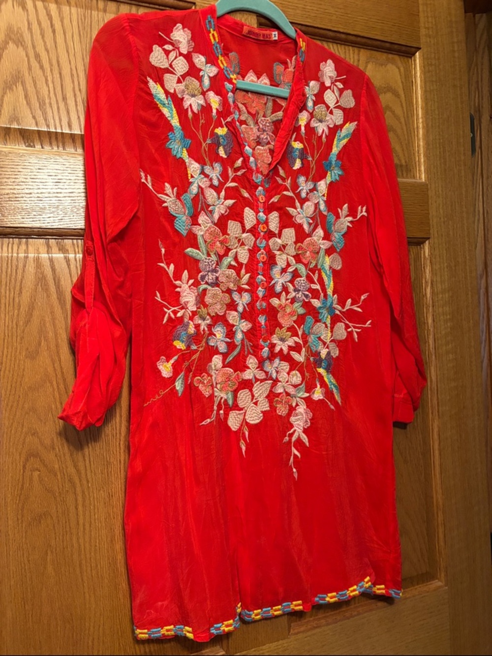 Johnny Was Red Embroidered Floral Mini Dress